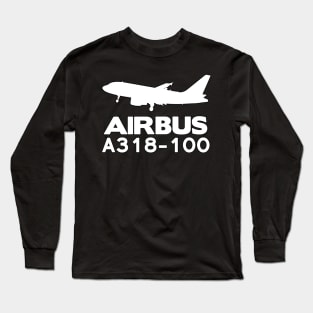 Airbus A318-100 Silhouette Print (White) Long Sleeve T-Shirt